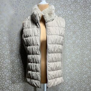 Calvin Klein Beige Quilted Vest with Faux Fur Trim